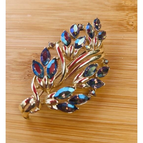 Vintage CORO Siam Blue Rhinestone Brooch Pin Signed Vintage Jewelry - Picture 3 of 9